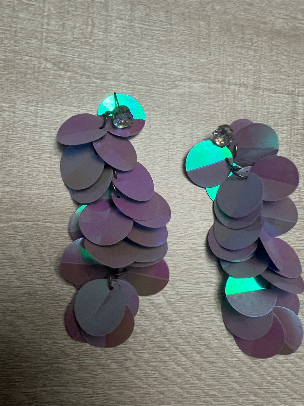 Purple Iridescent Sequin Drop Earrings - Women Jewelry